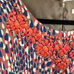 BODEN Cara Dress Blue/Coral/Gray Size 6 Embellished Stones Collar Dolman Sleeves Red Photo 11