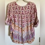 Nine West π Jeans Lucy India Ivory Floral Split V Neck Henley 3/4 Sleeve Blouse Photo 10