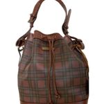 Ralph Lauren Tartan Plaid Large Leather Drawstring Bucket Shoulder Bag VINTAGE Photo 8