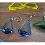 Glass Triangle Dangle Earrings Colorful Funky‎ Statement Jewelry Blue Photo 2
