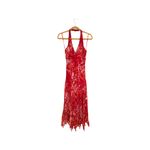 Vintage Y2K Silk Velvet Burnout Halter Dress Red Handkerchief Hem Red Bimbo Pink Size 8 Photo 2