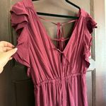 Madewell | Burgundy Jacquard Deep-V Ruffled Jumpsuit | Large Photo 3