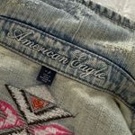 American Eagle Women’s Small Distressed Denim Jacket Aztec Boho Southwestern Photo 1