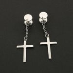 2 Piece Dangling Silver Cross Earrings - Ear Plugs, Punk, Goth, Alternative Photo 2