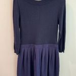 Shoshanna  Navy Wool Silk Drop Waist Pleated Mini Dress Medium Photo 0