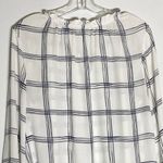 Loft Women's Tops Ruffle Tie-Neck White Blue Windowpane Dress Blouse L Photo 6
