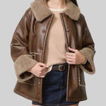 Blu Pepper  Brown Faux Leather Jacket Shearling Sherpa Lined Button Front Size S Photo 0