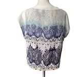 CAbi Style #238 White Top Blue Lace Print Chiffon Tie Neck Shell Shirt Blouse Photo 5