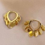 18K Gold Plated Round Disc Tassel Gold Hoop Earrings for Women Photo 2