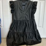 SSYS The Label Leather Flutter Tier Dress Black Leather Medium Photo 3