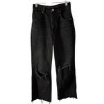ZARA  Distressed High Rise Wide Leg Jean 0 Women’s Black 6688/227 Photo 1