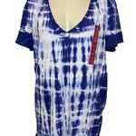 Merona NWT T-Shirt Top XXL Womens Blue Indigo White Tie Dye V-Neck Casual Cotton Photo 0