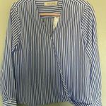 Bishop and Young NWT Blue & White Striped Wrap Blouse, Size XS Photo 0