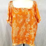Cato bright tangerine orange and white paisley smocked top size 26/28W Photo 0