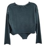 Aerie Sunset Terry Fleece Long Sleeve Sweatshirt Crop Raw Hem Dark Green Size XS Photo 2