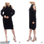 Clu Black Cold Shoulder Silk Ruffle Trim Sweatshirt Dress Size L Photo 2