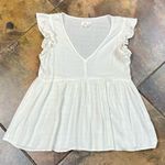 Japna  100% Viscose White Boho Cap Sleeve V-neck Peasant Top Babydoll Small Photo 2