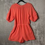 Knox Rose Coral Crinkle Gauze Romper Women’s Size Small Tassel Tie Boho Peasant Sleeve Photo 1