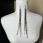 Fabulous Long Chain Dangling Statement Earrings with Maroon Beads Silver Photo 1
