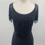 Vintage 90s Betsy & Adam Beaded Fringe Mini Dress Cocktail Bodycon Black XS Photo 1