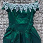 Vintage 80s 90s green sateen v drop waist bow back lace trim prom dress gown Size undefined Photo 3