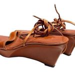 Rare Yves Saint Laurent Camel Leather Open Toe Wedge Sandals Strappy Women 41 Brown Size 10 Photo 2