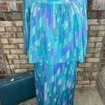 dress blouson floral vintage 1980s micro pleat top purple aqua Size M Photo 0