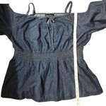 Lane Bryant Blouse Denim Top Smocked Waist Off Cold Shoulder jean shirt top Photo 9