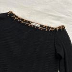 Black open knit off the shoulder sweater with tan blanket stitching Size XS Photo 3