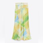 ZARA  New Bohemian Green Hight Waisted Satin Effect Strappy Printed Skirt Size M Photo 4