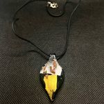 Italian Murano Glass Pendant Necklace Leather Like Chain Yellow Black Silver Multiple Photo 0