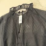 Loft NWT Clip Godet Mini Flare Dress Women’s 8 Black Ruffle Collar V-Neck Chic Photo 6