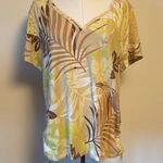 Caribbean Joe Cream and Yellow Relaxed Blouse with Tropical Print Photo 0