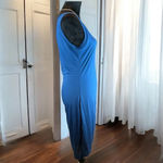 Sleeveless Ruched Bodycon Dress Blue Casual Party Cocktail‎ Club Midi Size M Photo 2