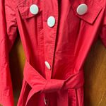 Smythe Belted Long Sleeve Collared Trenchcoat Trench Jacket Red White Button 6 Photo 3