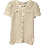 8 Seconds‎ Size Small Beige Tweed Short Sleeve Mini Dress Faux Button Front Photo 0