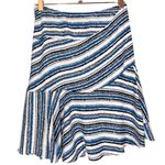 Loft Blue Striped Ruffle Hem Skirt Size 0 Mini White Black Gray Artsy Feminine Photo 3