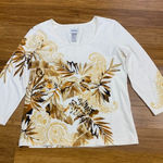 Chico's Botanical Print Top Womens Medium Ivory Paisley Detail 3/4 Sleeve Casual Photo 0