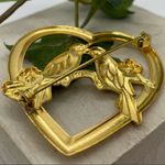 Vintage 1940s Lovebird Heart Rhinestone Brooch Pin Gold Photo 7