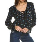 We Wore What  Black Ruffle Floral Long Sleeve Viscose Blouse Size S Photo 0