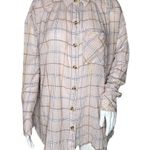 Free People  Shirt Womens XS Break My Stride Pink Plaid Metallic Striped Bohemian Photo 0
