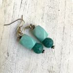 Blue Amazonite and crackle glass silver plated necklace and earrings set Photo 2