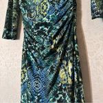 David Meister Midi Blue Green Yellow Snake Print Cowl Neck Long Sleeve Dress 4 Photo 3