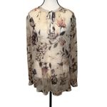 Lauren Ralph Lauren Tan Floral Chiffon Georgette Split Neck Sheer Blouse Size XL Photo 2