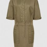 Reiss 💕💕 Emlyn Panel Detail Short Sleeve Sweatshirt Dress Khaki Green 8 US NWT Photo 7
