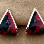 Super Retro Cool Enamel Funky Pierced Earrings Gold Tone Blue & Red Multiple Photo 1