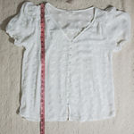 E&M Women’s Button Front‎ Large Swiss Dot White Top Short Sleeve V Photo 5