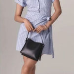 Anthropologie NEW Maeve Wrap Mini Shirt Dress Medium Blue Stripe Photo 0