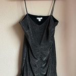 Topshop Charcoal Silver Glitter Metallic Ruched Front Ruffled Mini Party Dress M Photo 9