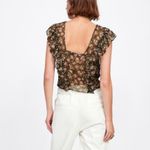 ZARA  Sheer Beaded Floral Ruffled Top Blouse M Photo 1